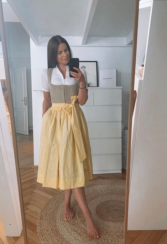 Dirndl Turin Sand Leinenschürze Gelb
